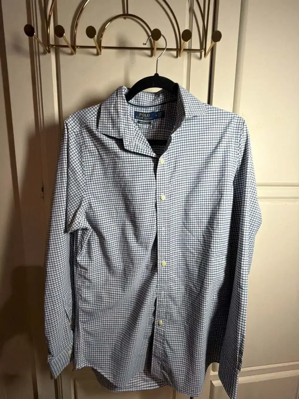 NWT Polo Ralph Lauren Long Sleeve Classic Blue White Plaid Oxford Shirt M